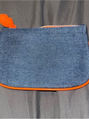 ipsy Denim Blue Cosmetic Bag with Orange Trim